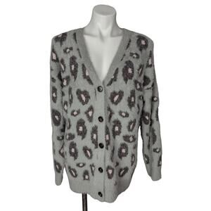 Hem & Thread Animal Print Button Up Cardigan Sweater Leopard Cheetah Cozy Size M